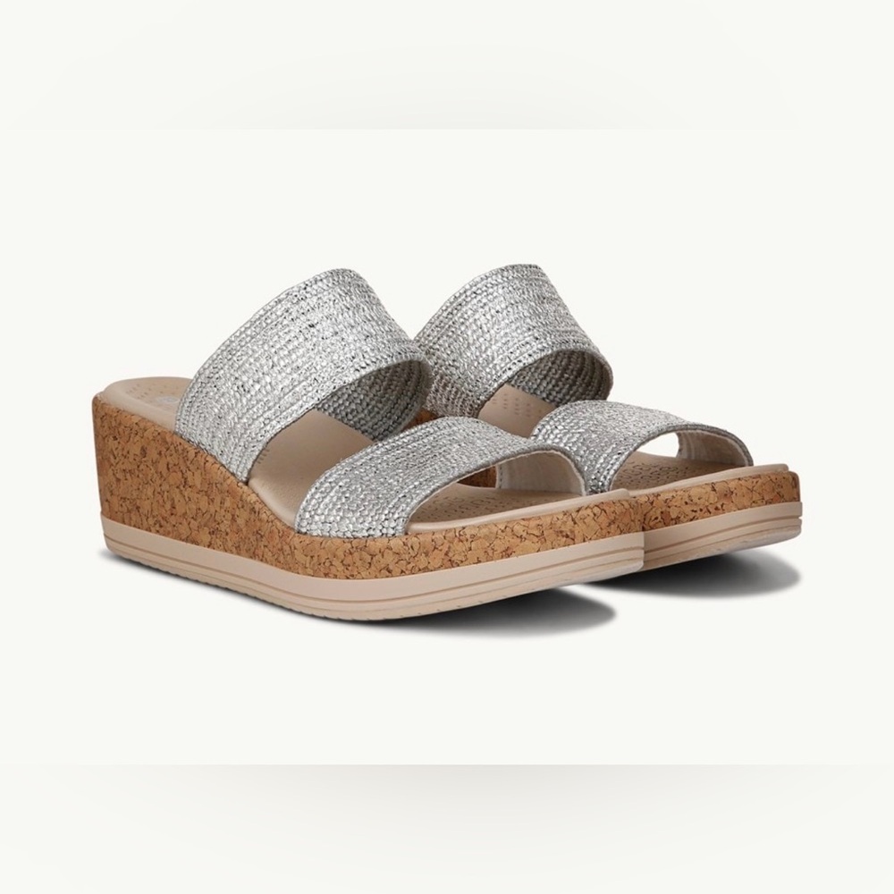Bzees Silver Resort Wedge Sandals